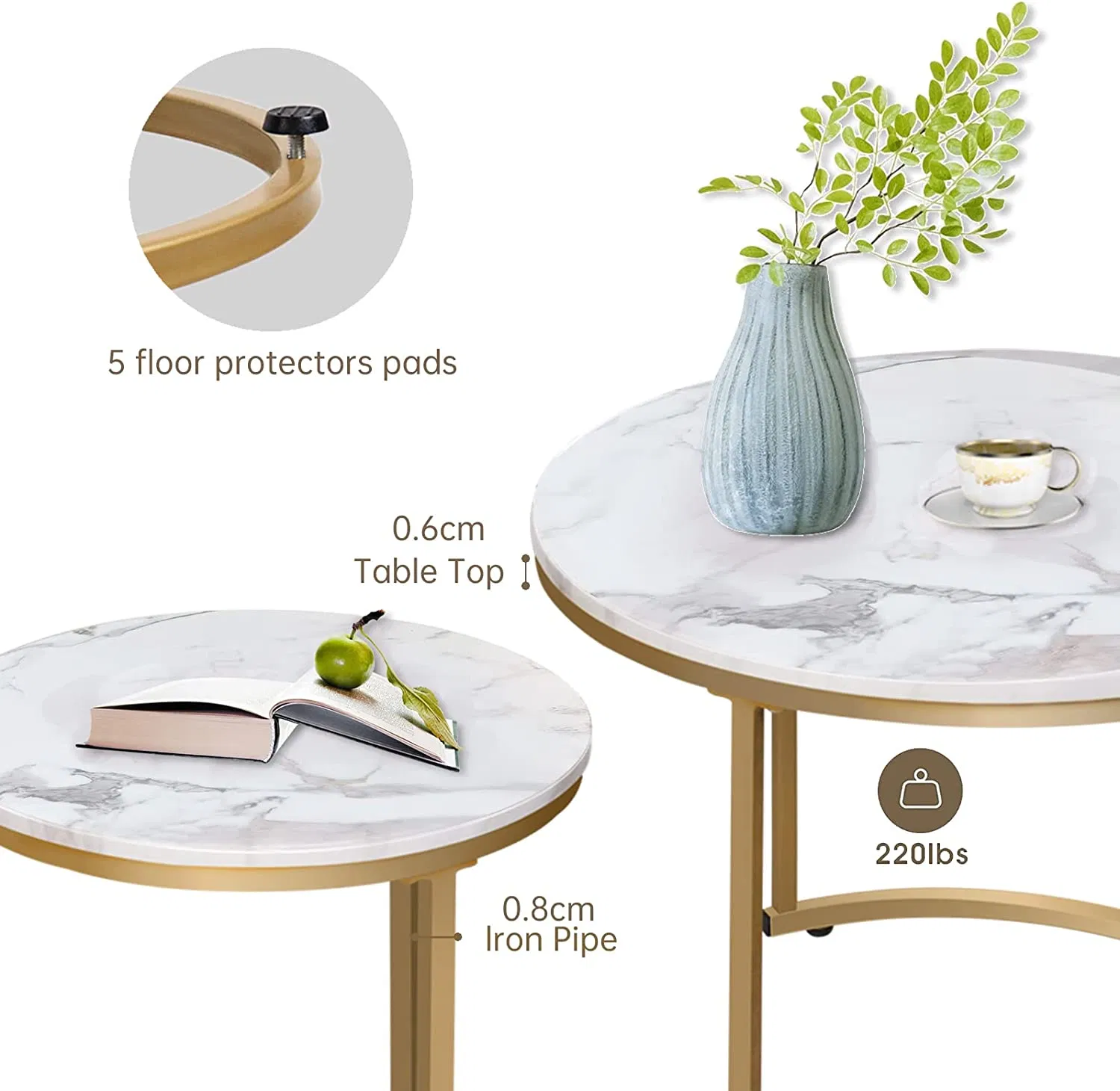 Marble Golden Frame Nesting Table