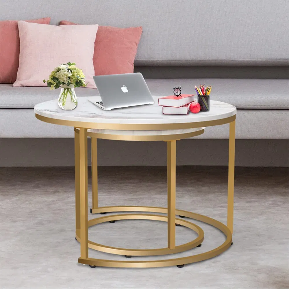 Marble Golden Frame Nesting Table