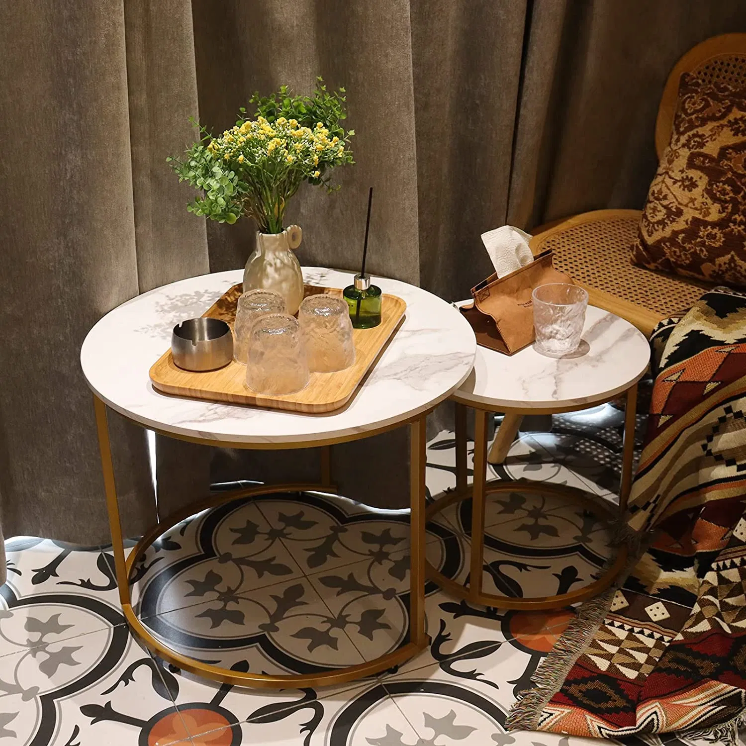 Marble Golden Frame Nesting Table