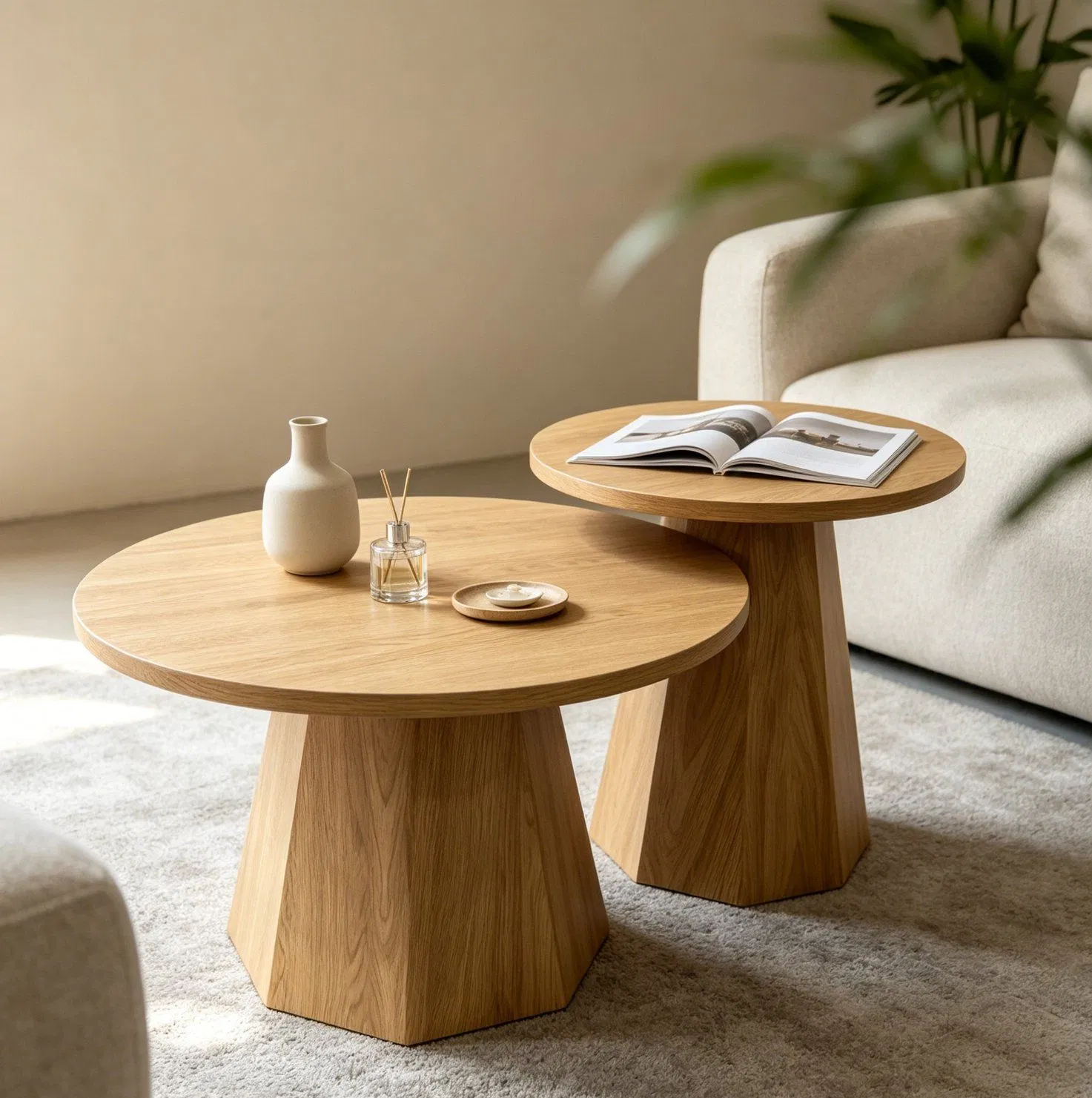 Travertine Fluted Nesting Table