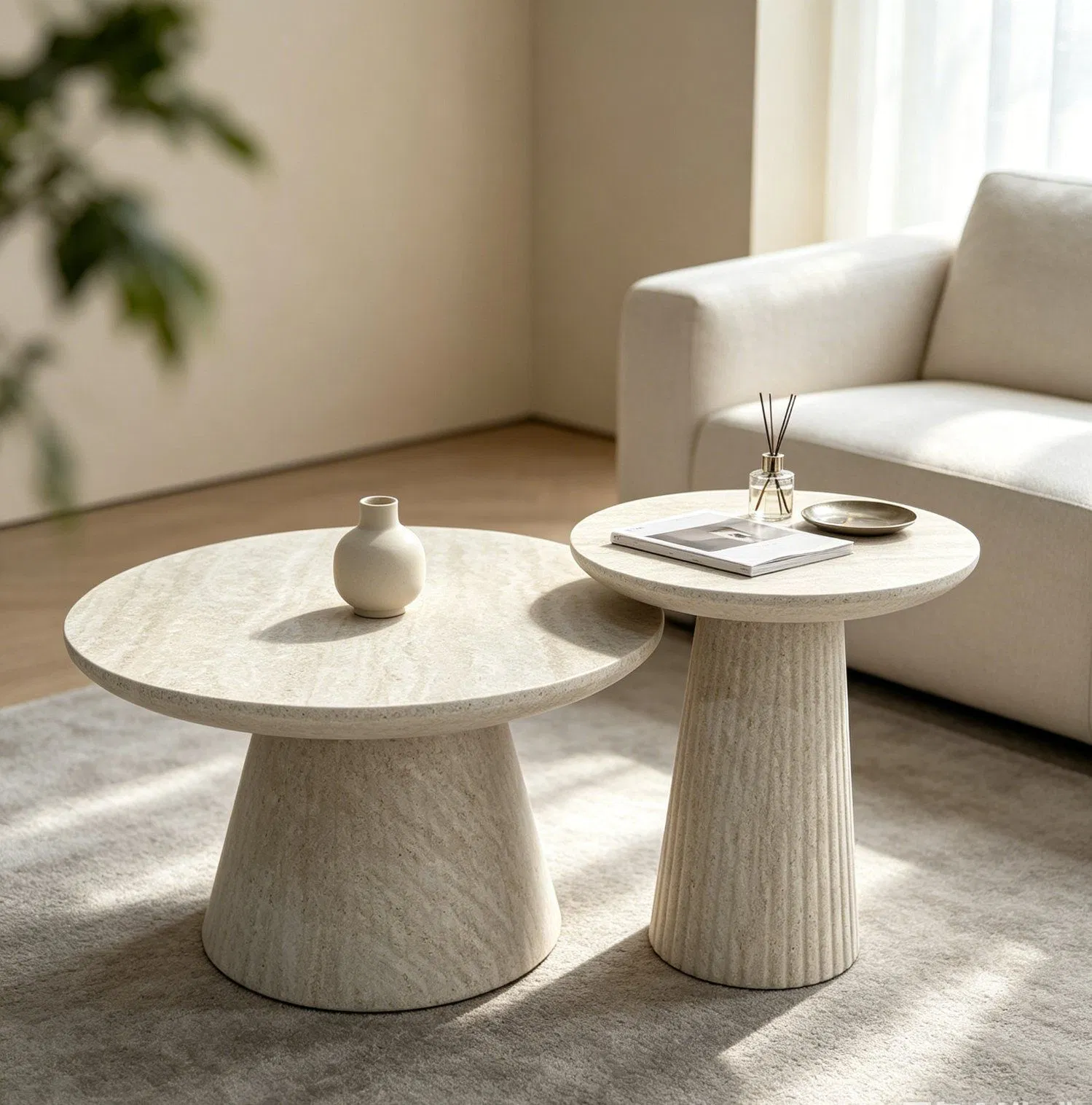 Travertine Fluted Nesting Table