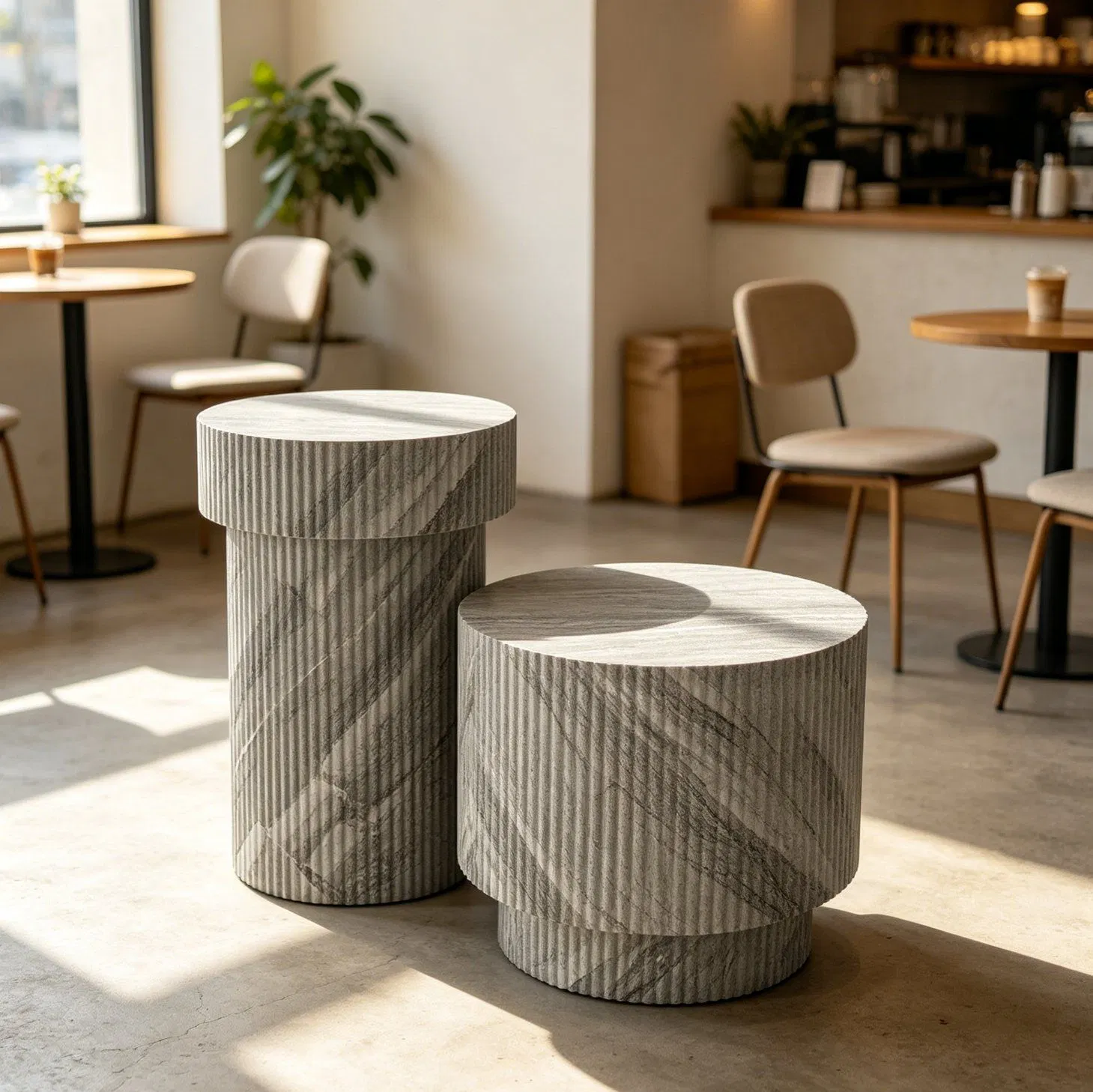 Travertine Fluted Nesting Table