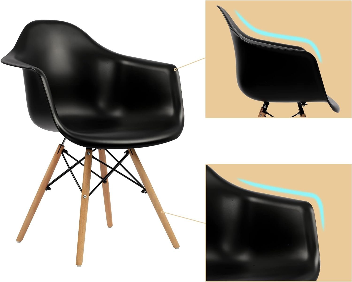 Eiffel Leg Arm Sided Chair (Black)