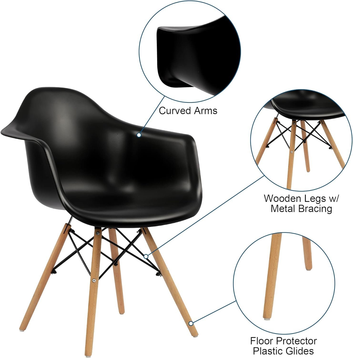 Eiffel Leg Arm Sided Chair (Black)