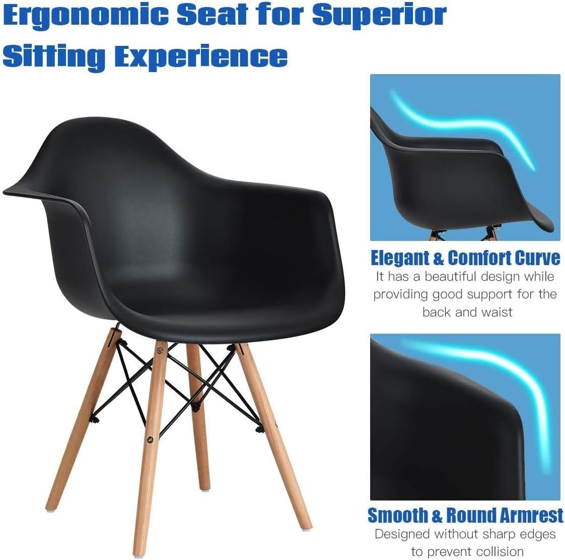 Eiffel Leg Arm Sided Chair (Black)