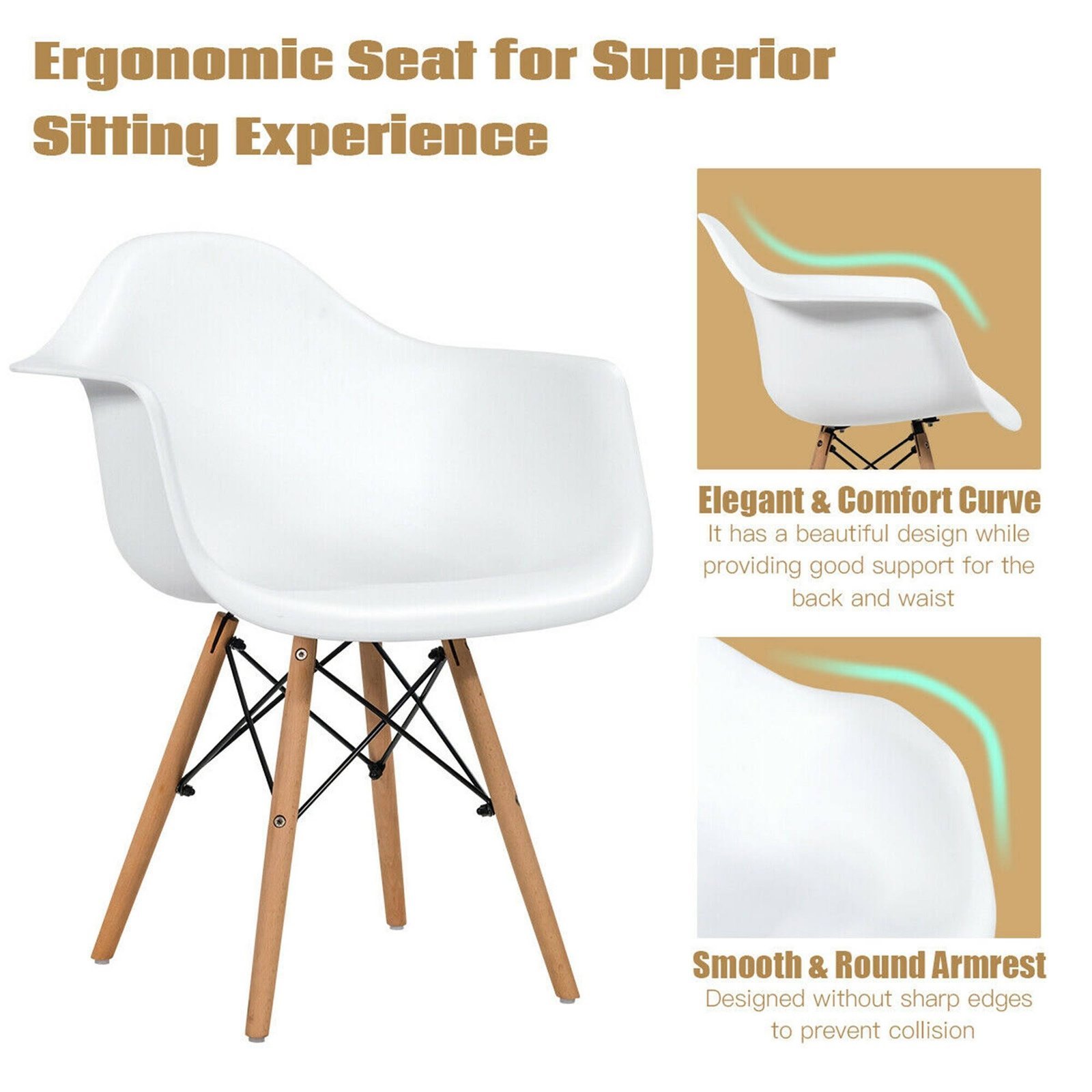 Eiffel Leg Arm Sided Chair (White)