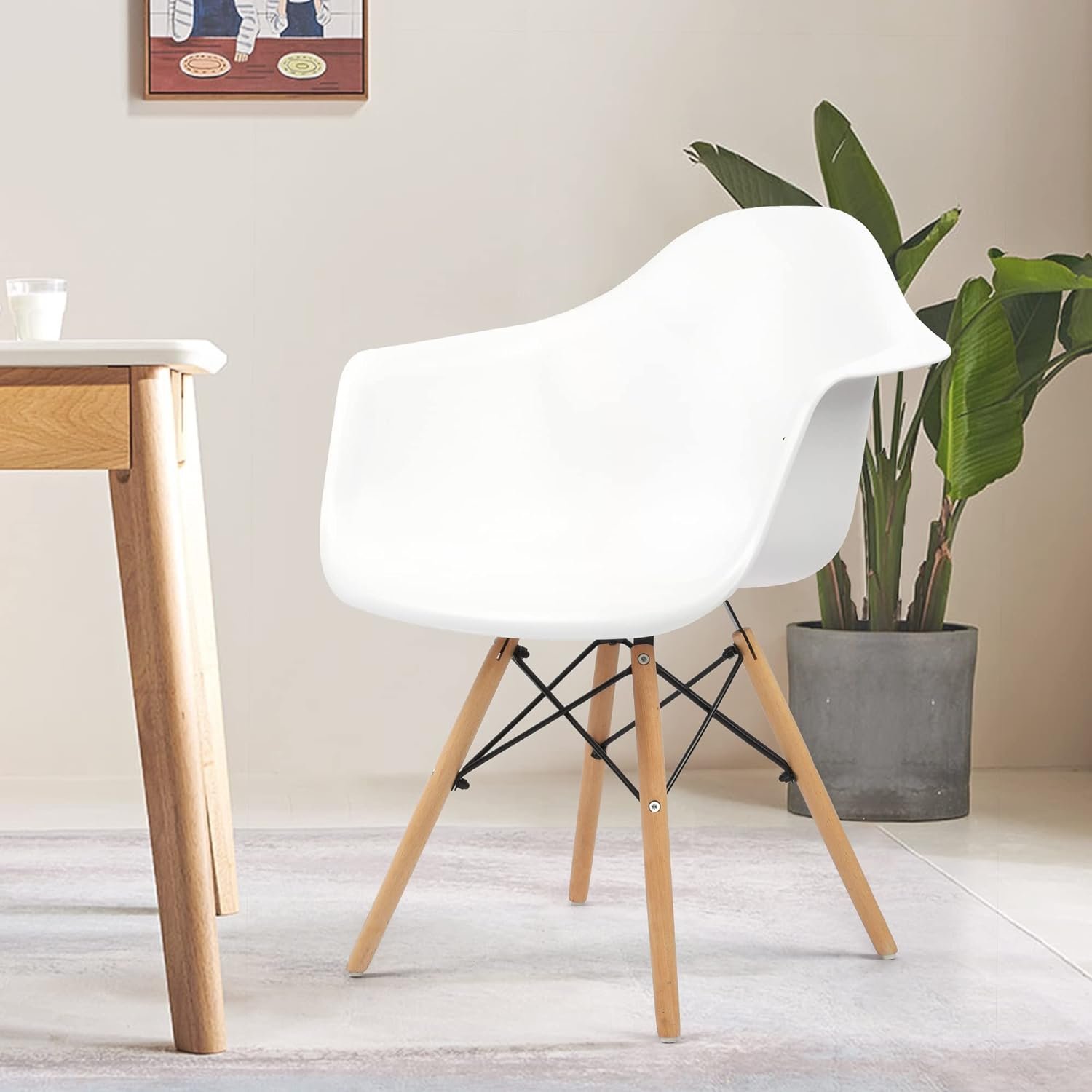 Eiffel Leg Arm Sided Chair (White)