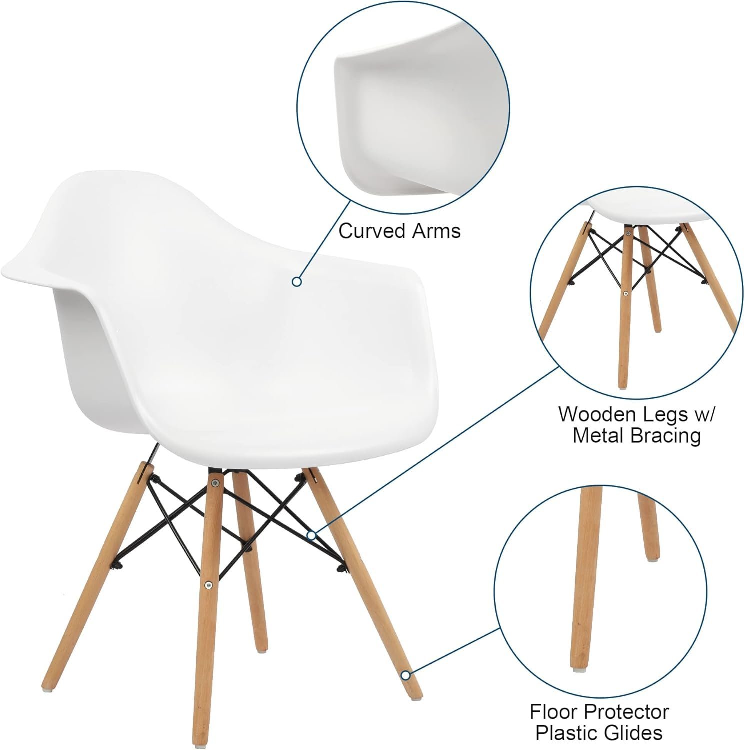 Eiffel Leg Arm Sided Chair (White)