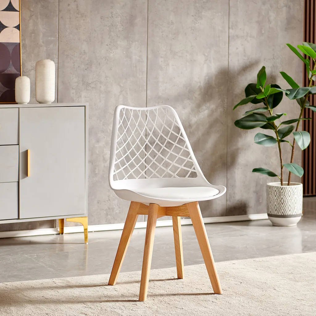 Mesh Back Style Cushion Seated Dining Chair (White)