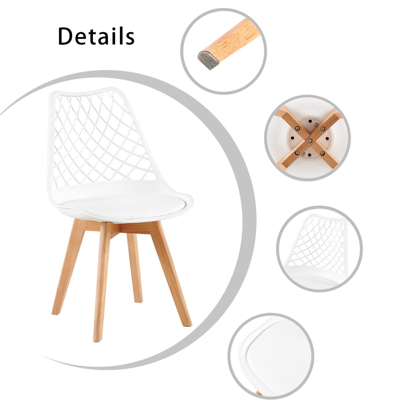 Mesh Back Style Cushion Seated Dining Chair (White)