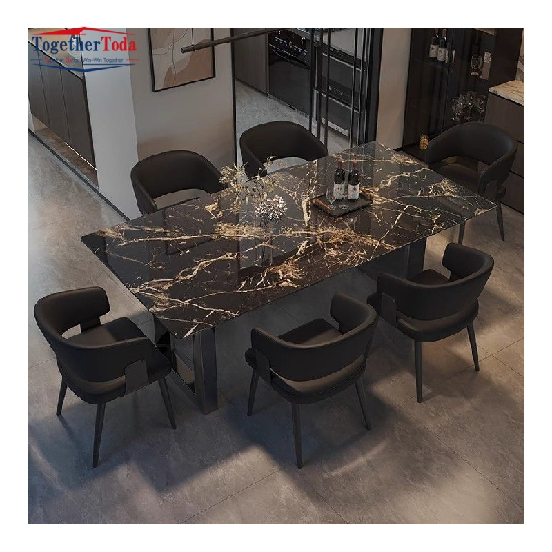 6-Seater Black Gold Marble Set