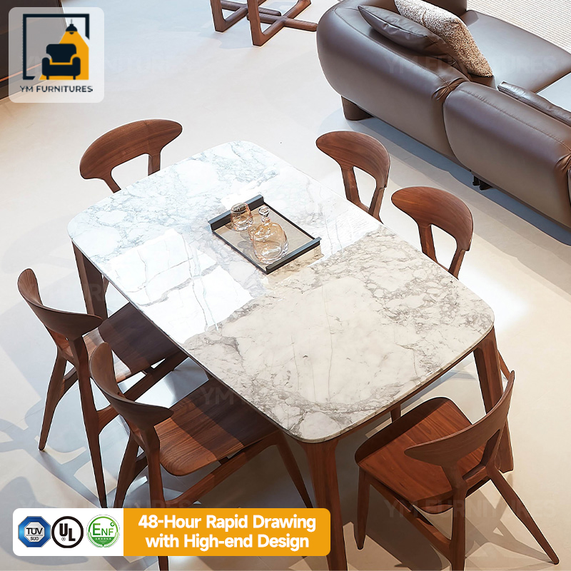 Marble Dining Set with Wooden Base