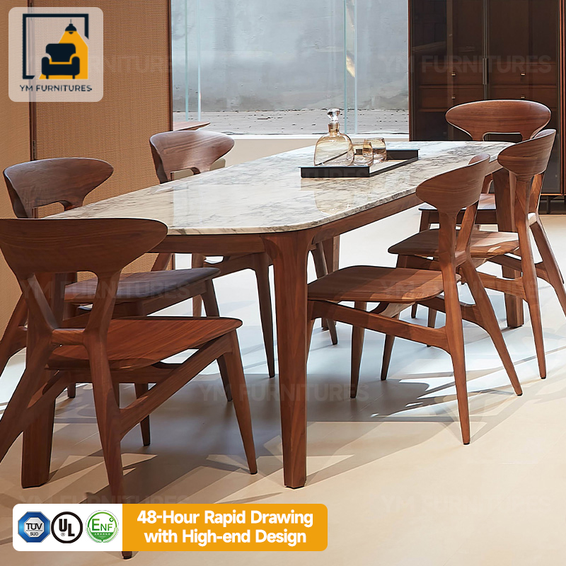 Marble Dining Set with Wooden Base