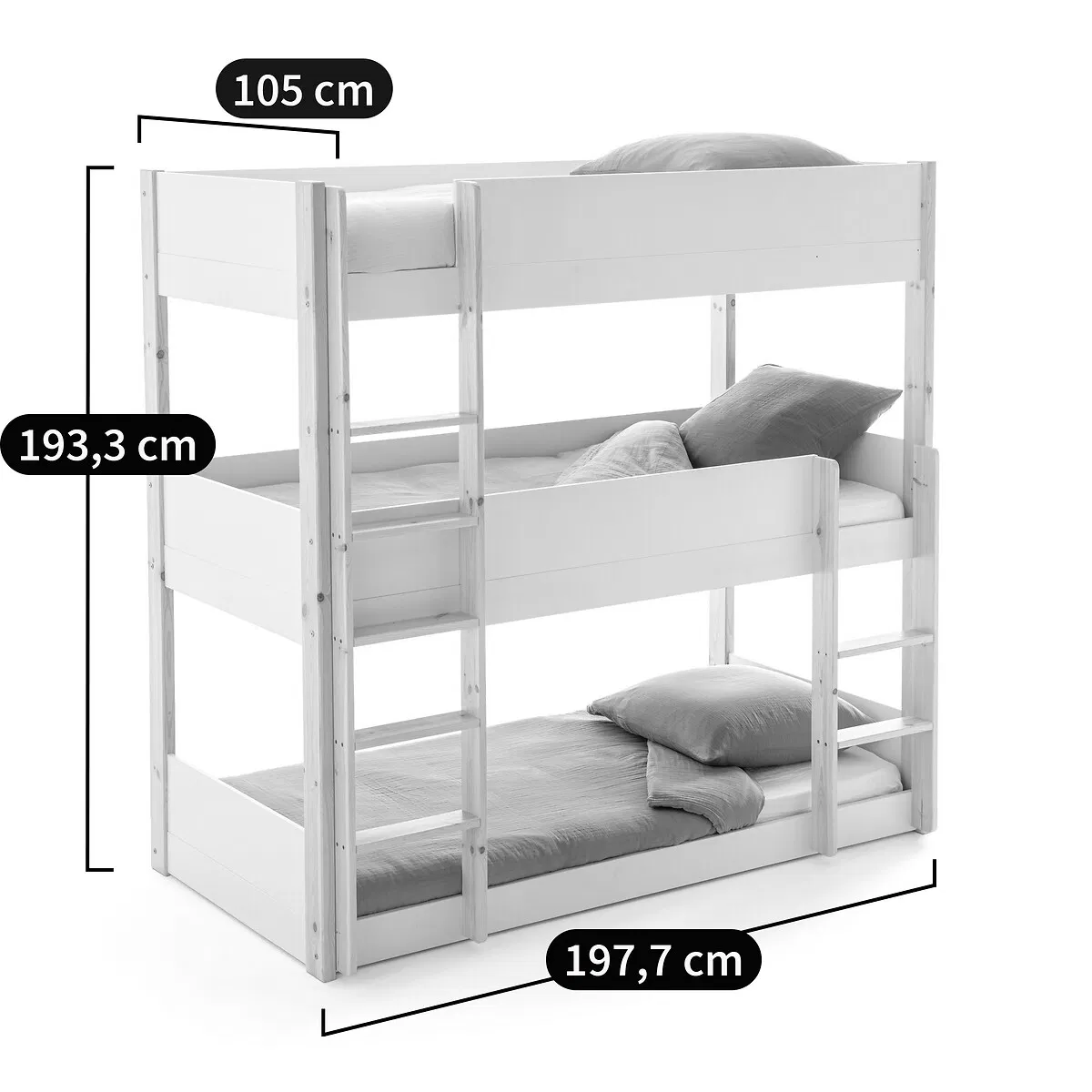 Solid Wood Triple Bunk Bed