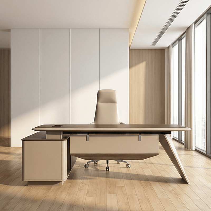 Wooden Office Desk with Side Cabinet