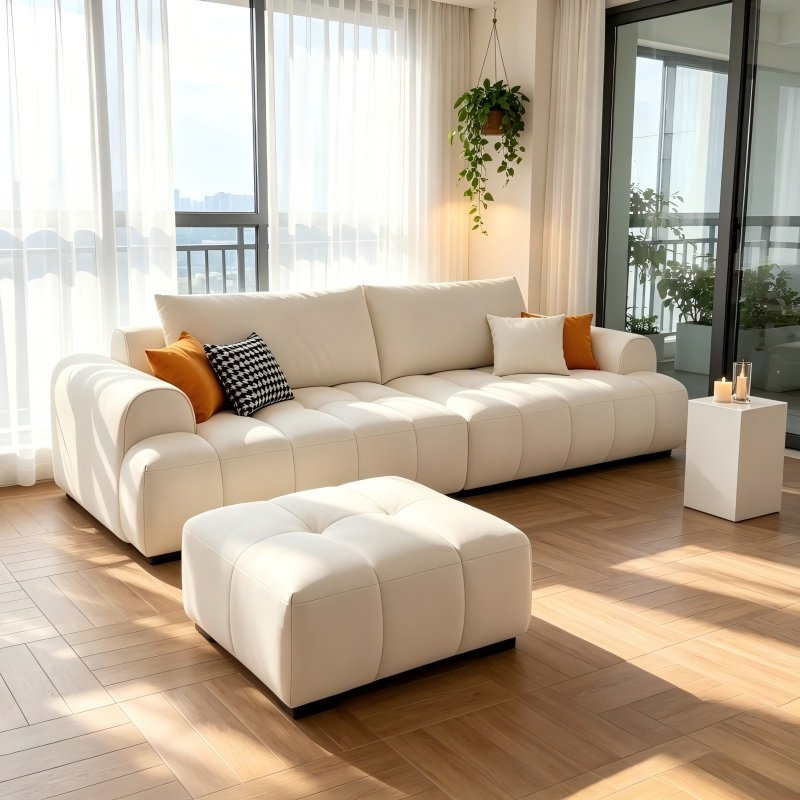 Cream White Puff Style Sofa