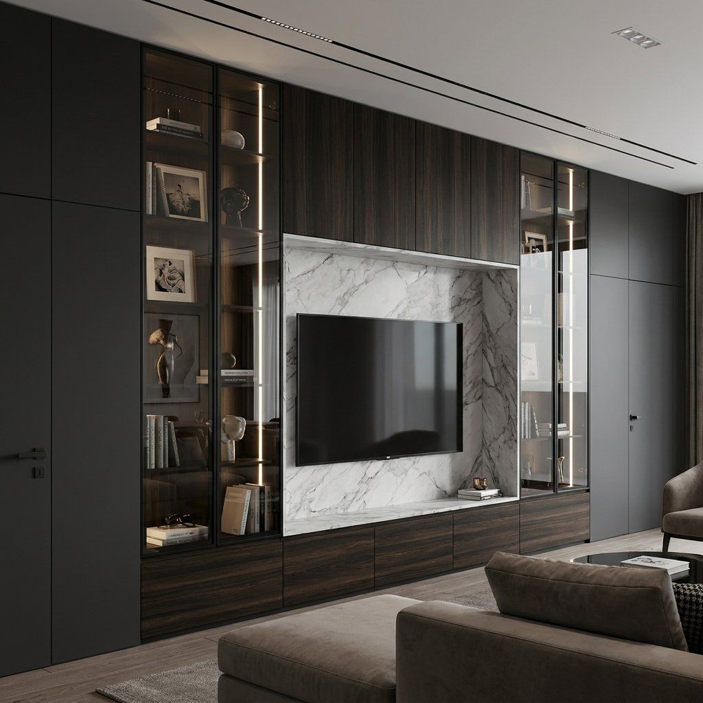 Dark TV Wall Cabinet with Showcase